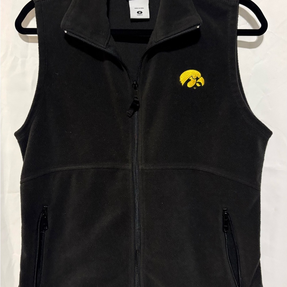 Columbia Black Fleece Vest with Yellow Iowa Hawkeyes Logo